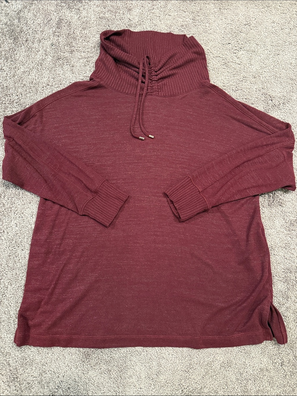 Chico's Burgundy Drawstring Funnel Neck Tunic